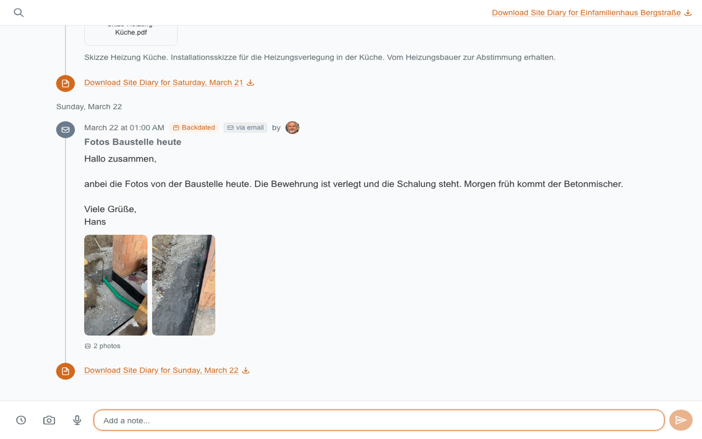 Site Diary Timeline